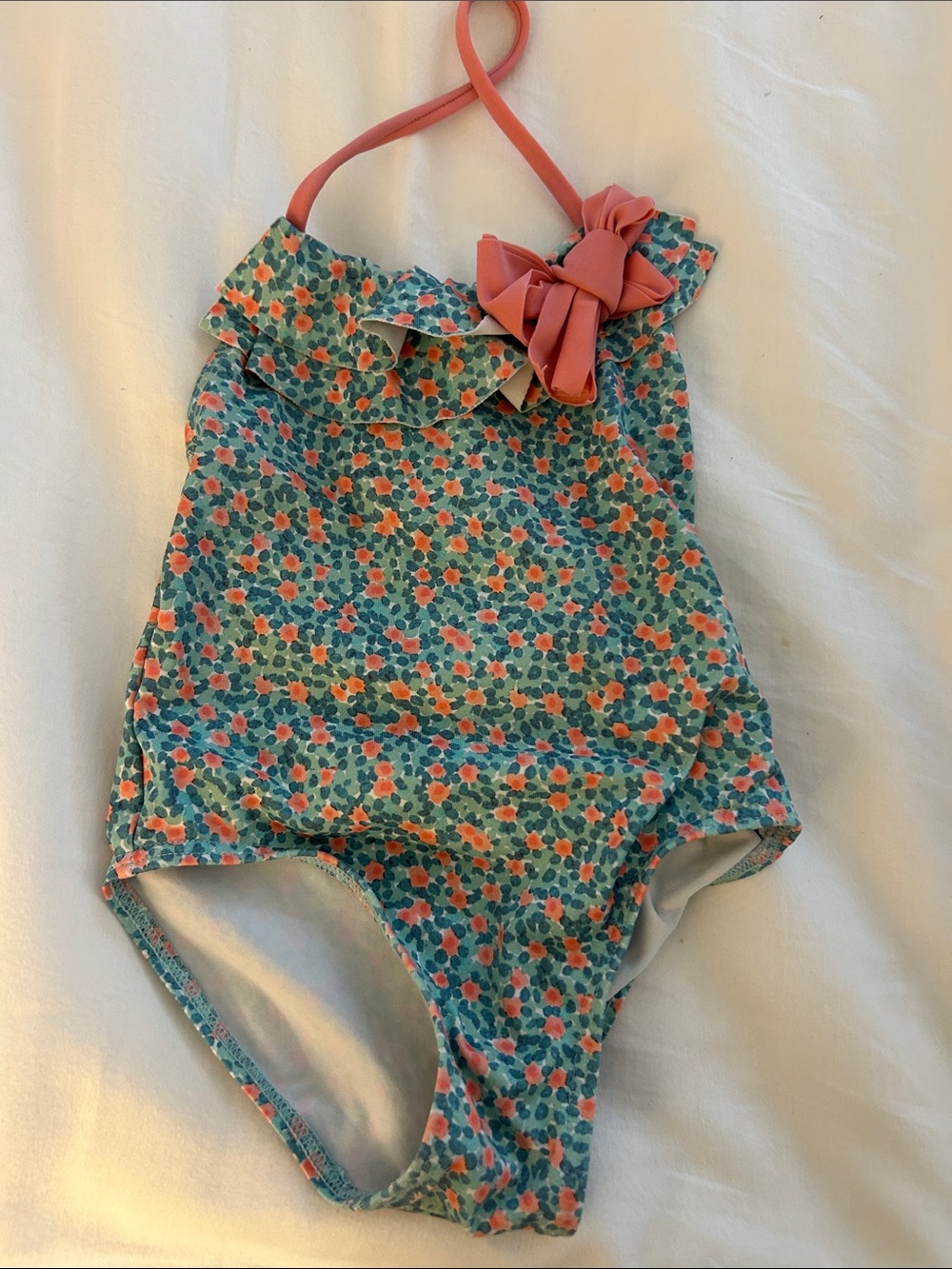 Kids Floral One-Piece Swimsuit with Pink Bow